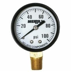 Merrill™ PGNL100 Pressure Gauge, 0 to 100 psi Pressure, 1/4 in MNPT Connection, 2 in Dia Dial, +/- 3-2-3 % Accuracy