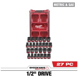 Milwaukee® 49-66-6804 27PC SHOCKWAVE™ Impact Duty Socket 1/2 in Drive MM & SAE Set with PACKOUT™