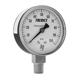 Trerice 800B2502LA30 800B Dry Utility Pressure Gauge, 0 to 30 psi Pressure, 1/4 in MNPT Connection