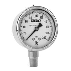 Trerice D83LFSS4002LA100 D80 Industrial Pressure Gauge, 0 to 100 psi Pressure, 1/4 in MNPT Connection