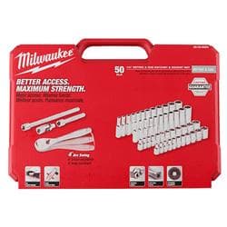 Milwaukee® Tool 48-22-9004 Ratchet and Socket Set, Case Tool Storage, 4 deg Arc Swing, 1/4 in Drive, 50 Pieces